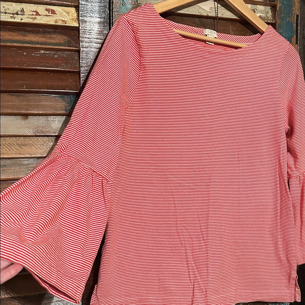 J. Crew Red and White Striped Top with bell sleeves
